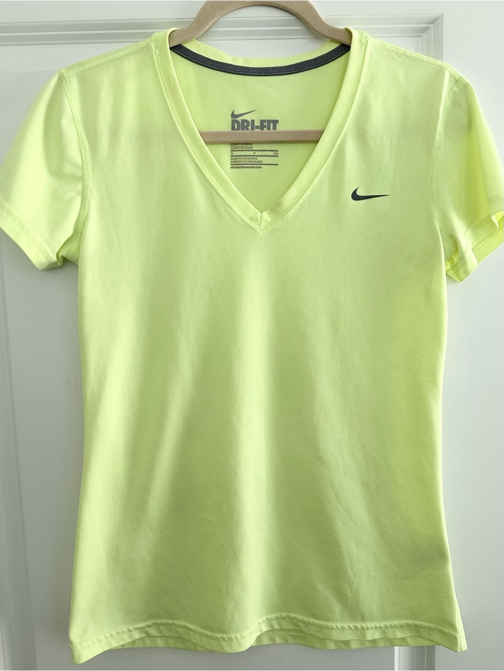 Nike Dri-FIT V-Neck Performance Tee in Neon Yellow - Athletic / Workout /Running
